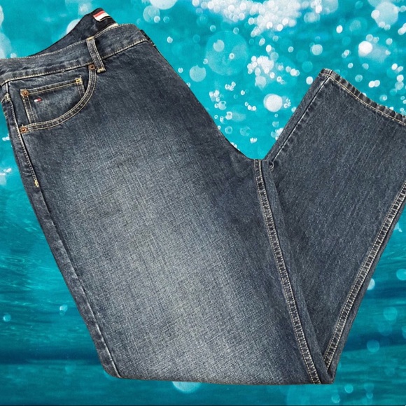 TOMMY HILFIGER Classic Straight Mens 36x30 Vintage Denim Blue Jeans Fast Ship - Picture 1 of 8